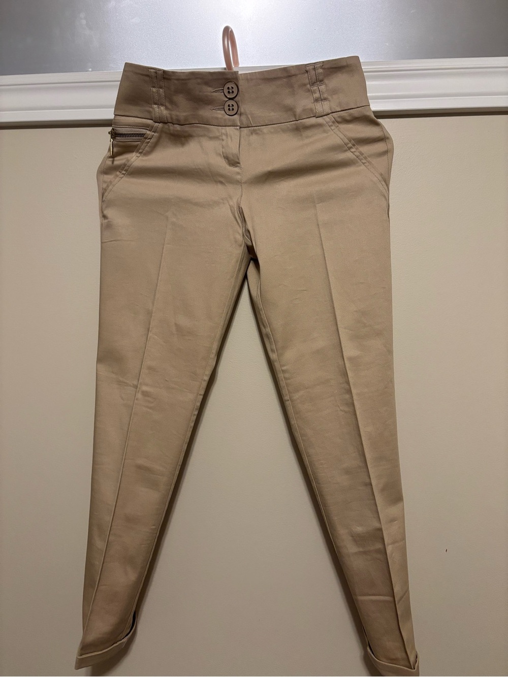 Dynamite Slim High-Waist Trousers in Beige